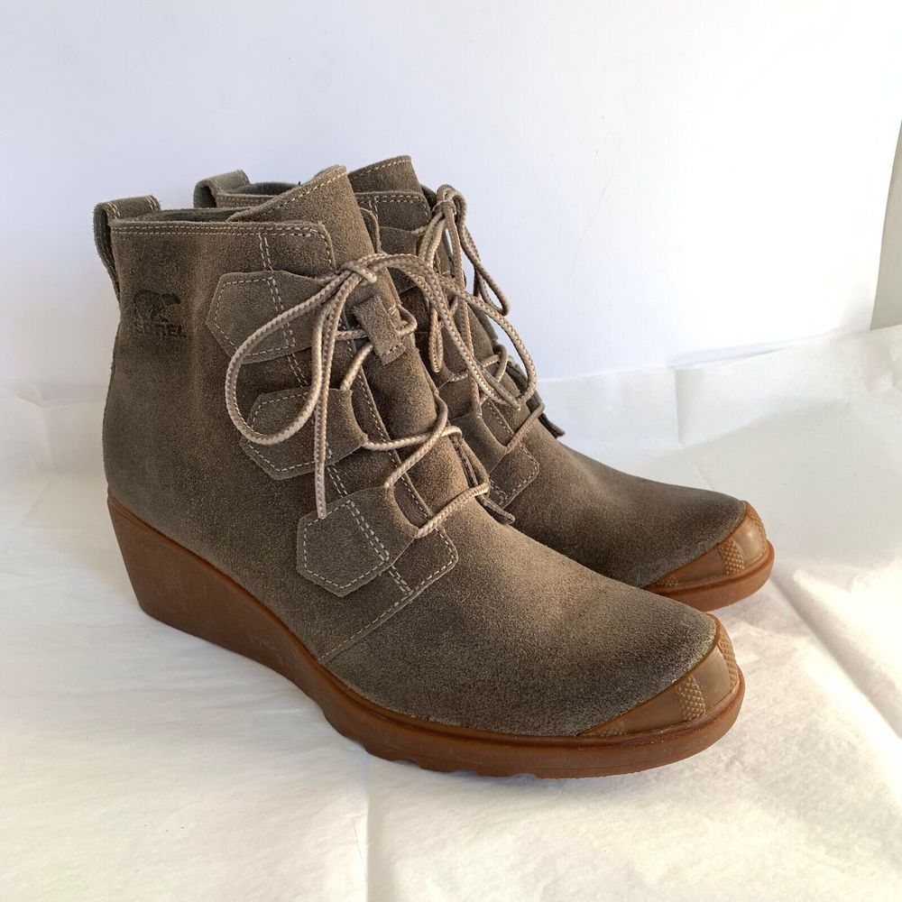 Sorel Toronto NL2115-245 Lace Up Green Suede Wedge Ankle Boots Booties - Size 9